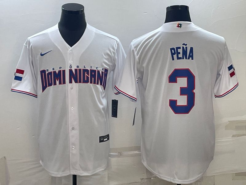 Men 2025 World Cup Dominican #3 Pena White Nike MLB Jersey style 2